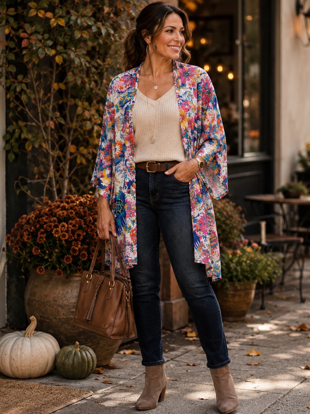 Relipop Floral Chiffon Kimono Cardigan Multicolor Sheer Cover Up 
Size:XXL